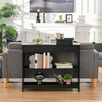 Console Hallway Table with Extra Wide Pull Out Drawer, 2 Open Shelves and Slatted Wood Frame Design, Black
