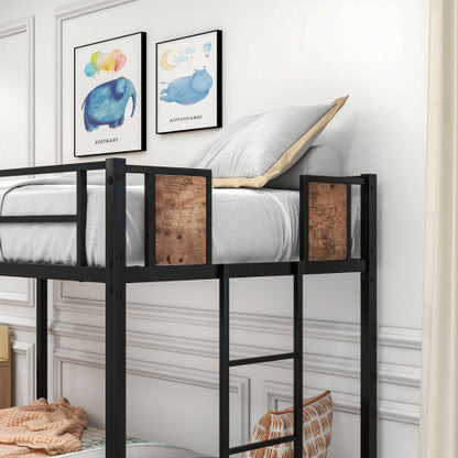 Twin Over Twin Size Metal Bunk Bed With Double Safety Guard Rails, Heavy Duty, Space-Saving Design, Steel Bed For School, Bedroom