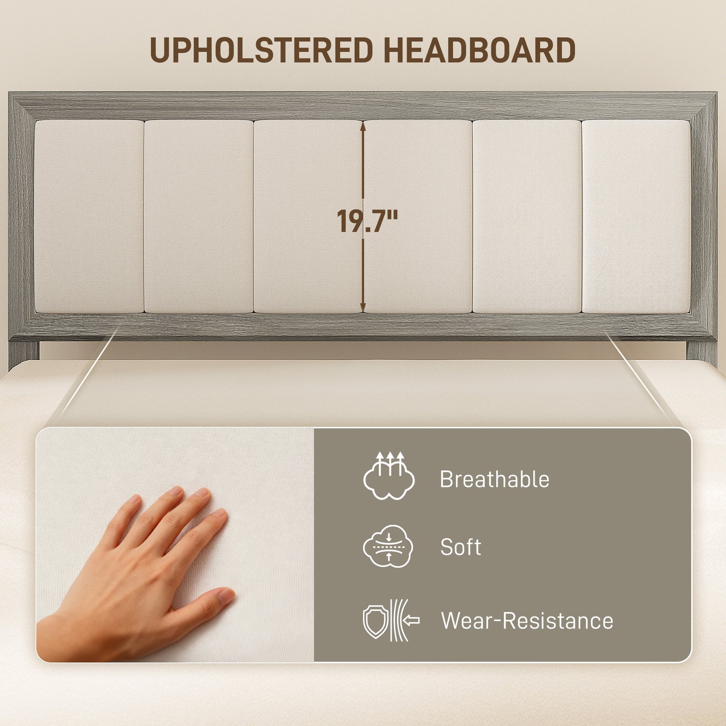 Full Bed Frame with Headboard Full Size Platform Bed Frame with Wooden Slats No Box Spring Needed Easy Assembly Gray