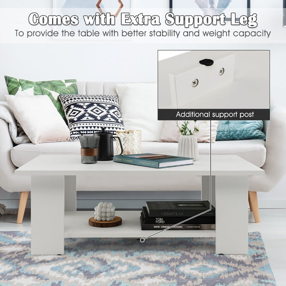Large 41 Inch 2-tier Wooden Modern Coffee Table With Storage Shelf