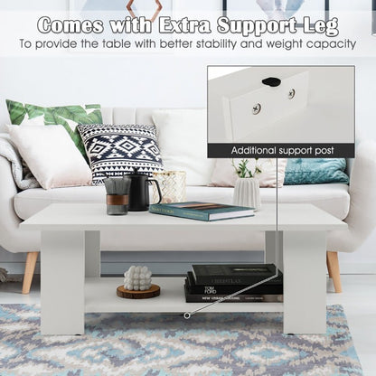 Large 41 Inch 2-tier Wooden Modern Coffee Table With Storage Shelf