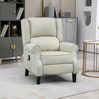 Vibrating Massage Recliner Chair with Heat, Wingback Push Back Reclining Chair for Living Room, Beige