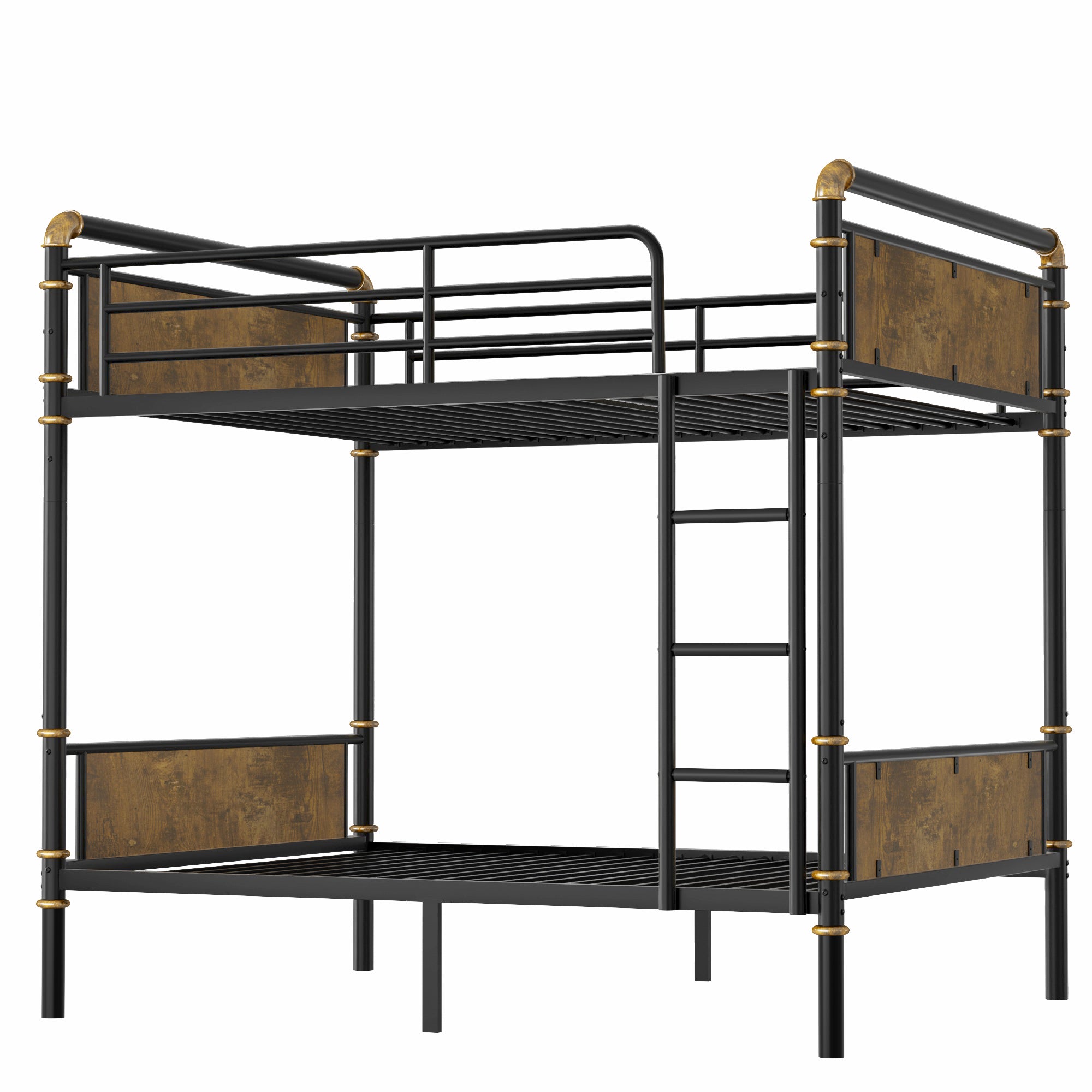Double Bed Plus Double Bed Plus Metal Bunk Bed, Industrial Grade Detachable Bunk Bed With Safety Railing, Suitable For Teenagers, Black, Prohibited Platform Temu