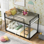 Twin Metal Low Bunk Bed With Ladder, Black - OLD