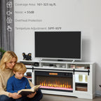 Fireplace TV Stand for TVs Up to 80 Inch, TV Console with Electric Fireplace, Open Storage and Side Cabinets, White