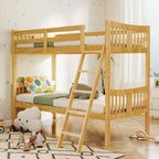 A-B Combination For Sale, Please Do Not Buy Separately--Loft Bunk Bed Twin Over Twin, Solid Wood Frame With Slats, Bunk Beds With Ladder And Guardrail