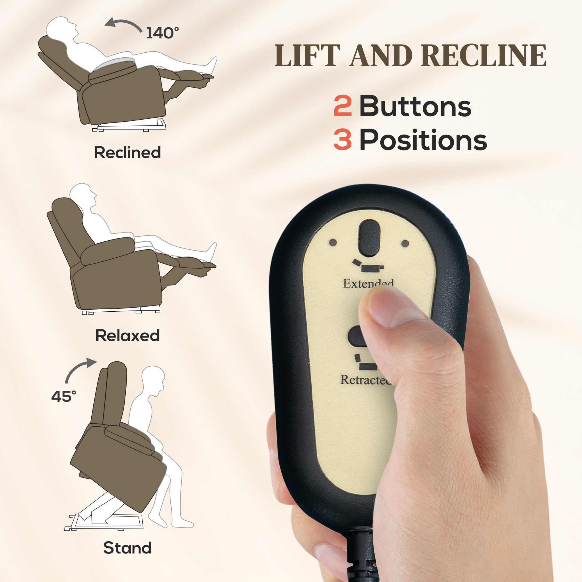 Power Lift Chair for Elderly, Fabric Recliner Sofa with Remote Control, Side Pockets, Quick Assembly, Brown