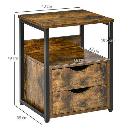 Industrial Side Table With Drawer, Sofa Table, Bedside Cabinet With Storage Shelf, Slim Nightstand For Living Room, Bedroom, Rustic Brown
