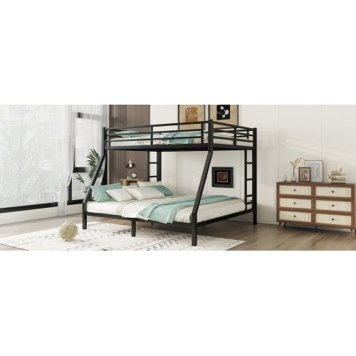Metal Queen Over King Bunk Bed For Teens And Adults,Space-Saving Noise Reduced No Box Spring Needed, Black