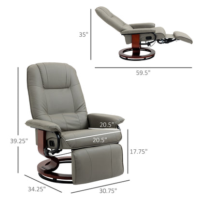 Faux Leather Manual Recliner, Adjustable Swivel Lounge Chair with Footrest, Armrest and Wrapped Wood Base for Living Room, Gray