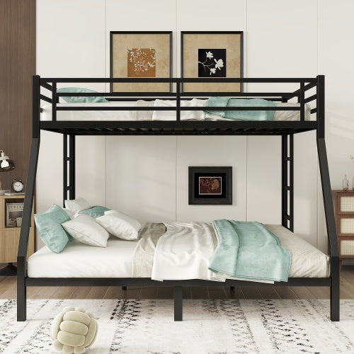 Metal Queen Over King Bunk Bed For Teens And Adults,Space-Saving Noise Reduced No Box Spring Needed, Black