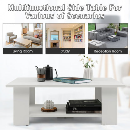 Large 41 Inch 2-tier Wooden Modern Coffee Table With Storage Shelf