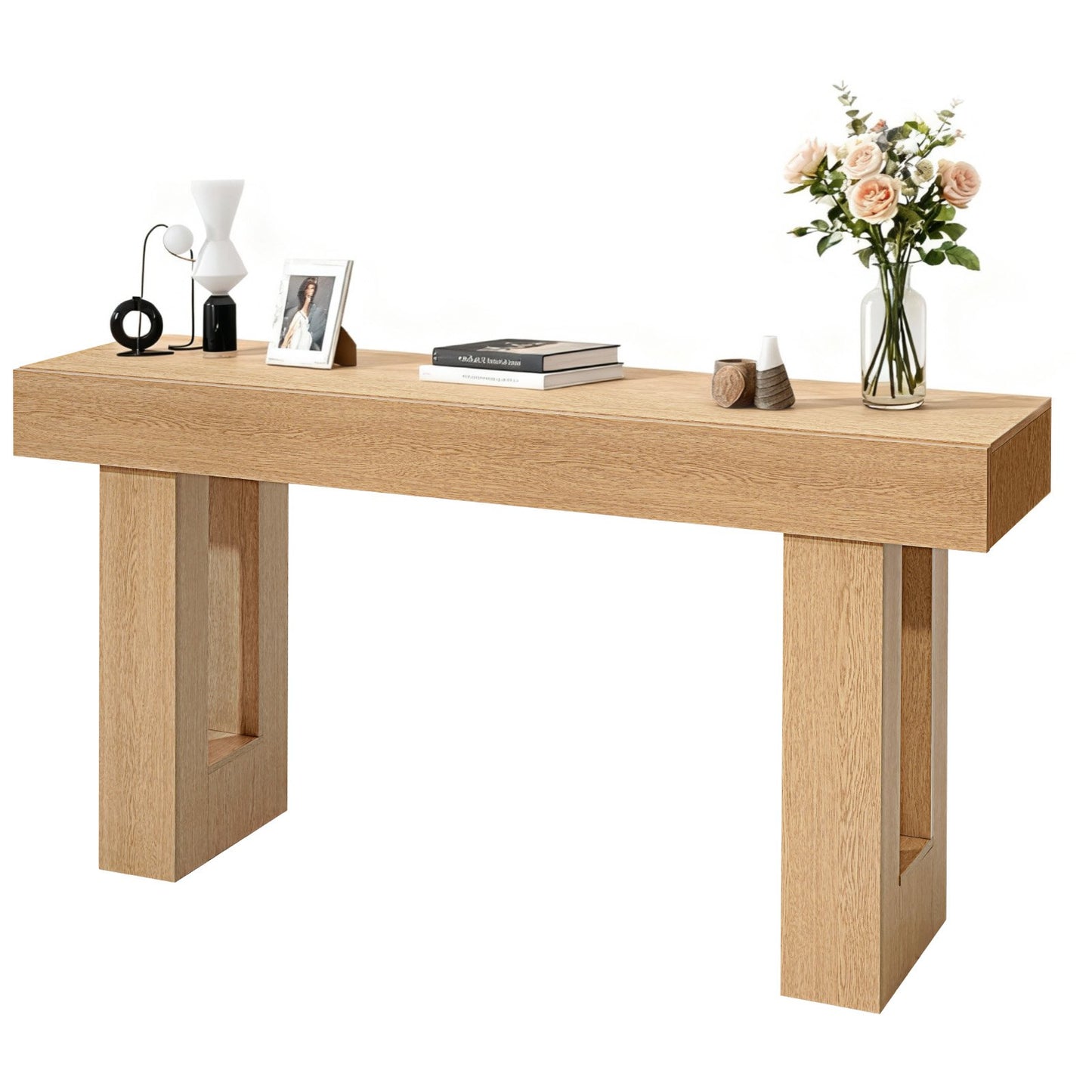 63 In Console Table, Farmhouse Desk Behind The Couch, Wooden Rectangle Entrance Desk, Narrow Long Sofa Table Accent Stand For Hallway, Bedroom, Living Room, Foyer, Easy Assembly, Burlywood