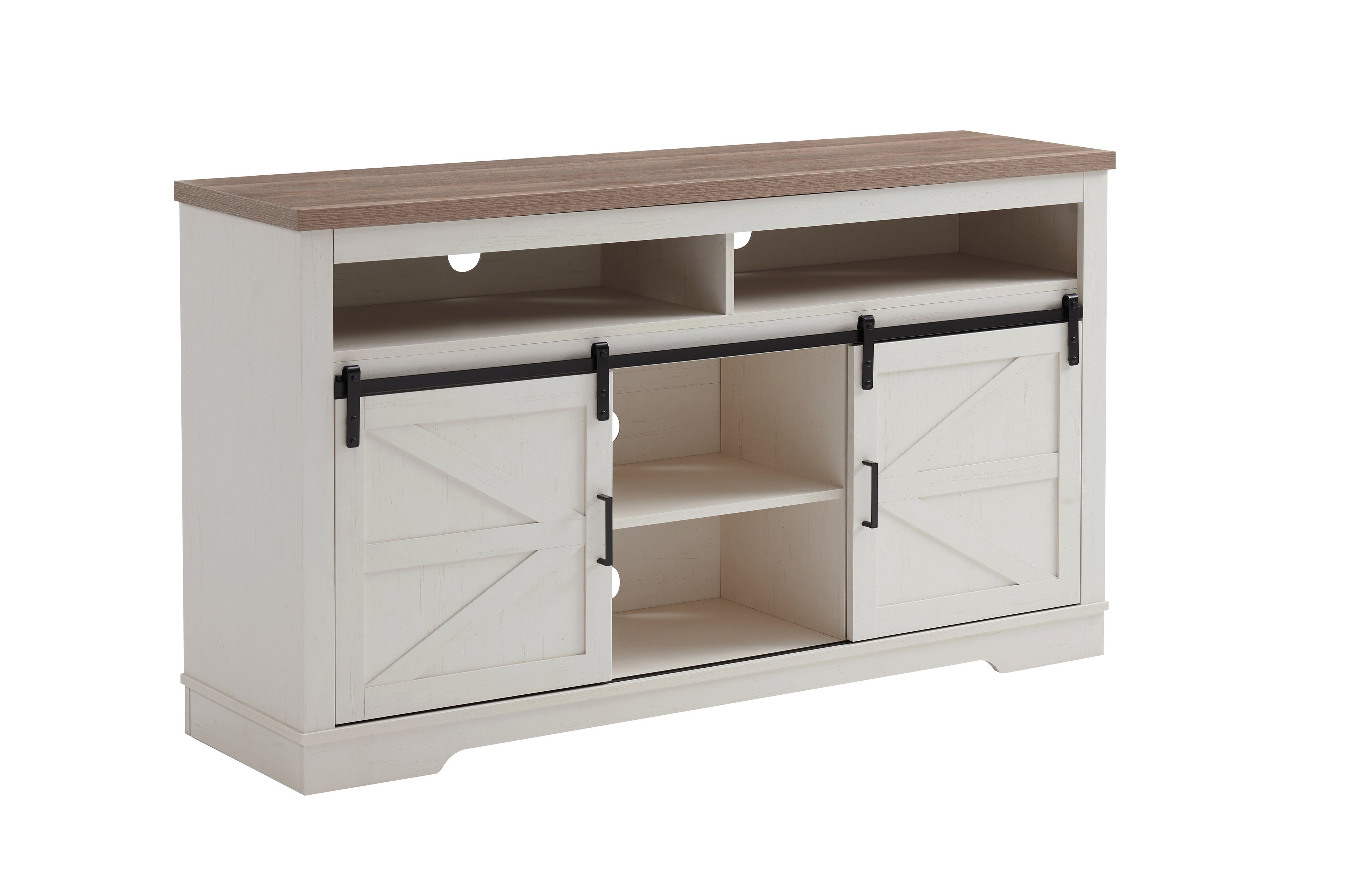 Farmhouse TV Stand For 65  Inch TV, 33 Tall Highboy Entertainment Center W Sliding Barn Door, Rustic Media Console W Storage Shelves, Wood Television Stand For Living Room, Antique White