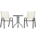 3 Pieces Bistro Set, Small Patio Furniture Set With Stackable Chairs And Glass Table For Backyard, Balcony, Beige
