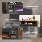Fireplace TV Stand for TVs Up to 80 Inch, TV Console with Electric Fireplace, Open Storage and Side Cabinets, Gray