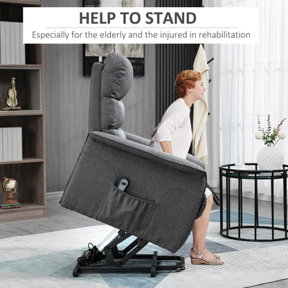 Power Lift Assist Recliner Chair for Elderly with Remote Control, Linen Fabric Upholstery Gray