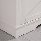 Farmhouse TV Stand For 65  Inch TV, 33 Tall Highboy Entertainment Center W Sliding Barn Door, Rustic Media Console W Storage Shelves, Wood Television Stand For Living Room, Antique White