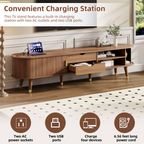 Assembly Video Wooden Oval Fluted TV Stand With Charging Station For TV Up To 80, Mid-Century Media Console With Sliding Tambour Door, Farmhouse TV Cabinet With Golden Handle For Living Room, Walnut