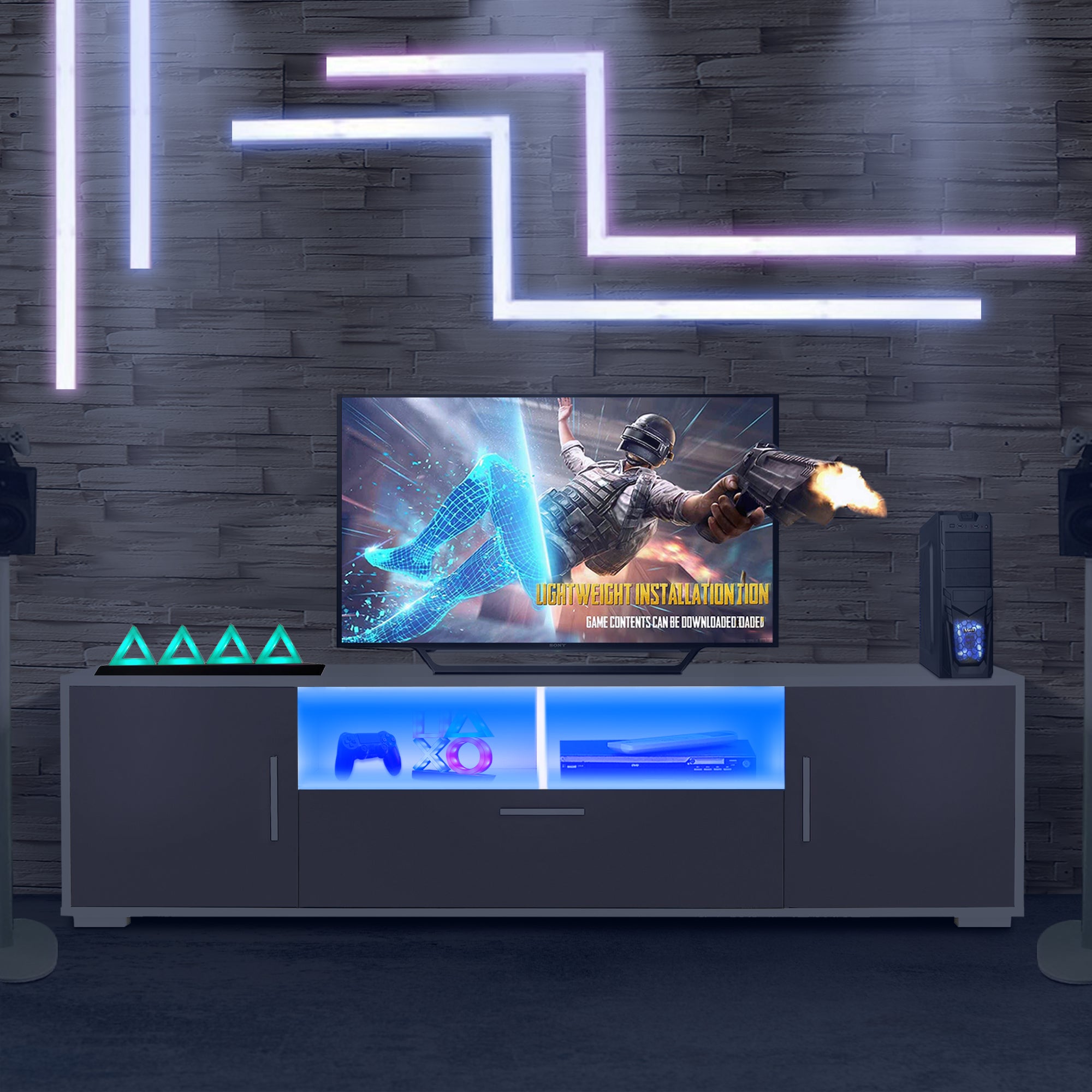 FashionTV Stand,TV Cabinet,entertainment Center TV Station,TV Console,console With LED Light Belt, Light Belt Can Be Remote Control,with Cabinets,open Cells,for The Living Room,bedroom,white Dark Gray