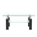 Rectangle Black Glass Coffee Table, Clear Coffee Table, Modern Side Center Tables For Living Room, Living Room Furniture