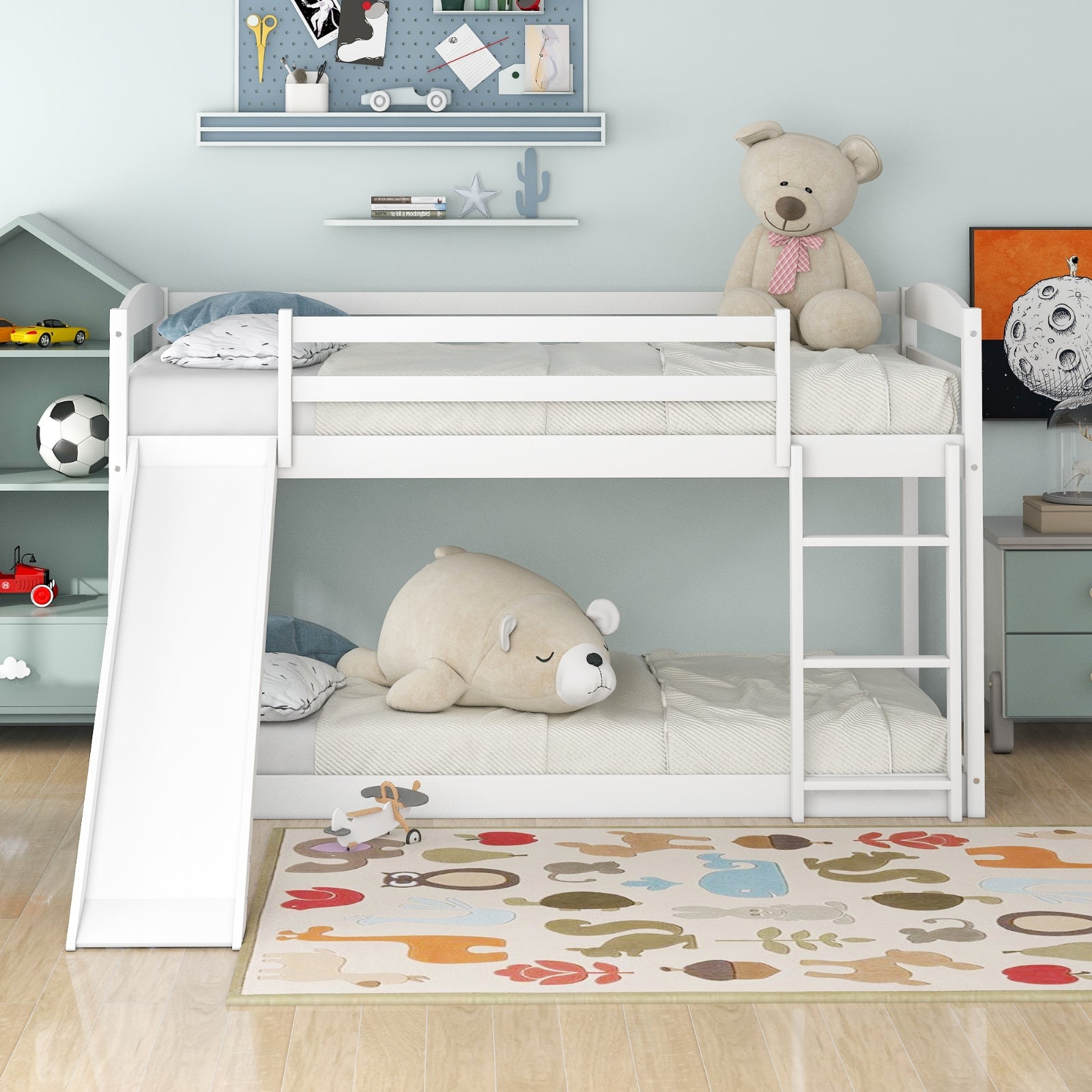 Twin Bunk Bed With Convertible Slide & Ladder, White