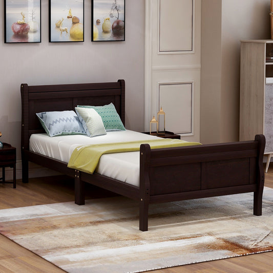 Wood Platform Twin Bed Frame With Headboard, Footboard & Wood Slat Support