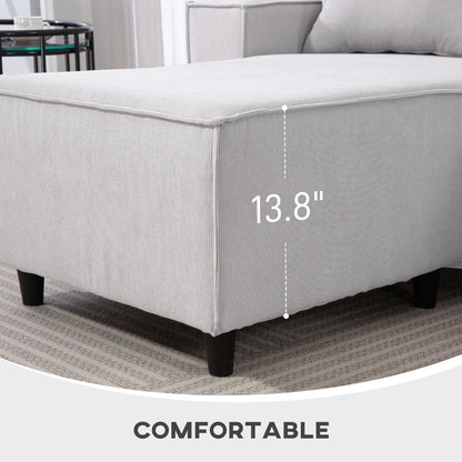 Corner Sofa with Reversible Chaise Lounge, Corduroy L-Shaped Sectional Sofa with Pocket Spring, Light Gray