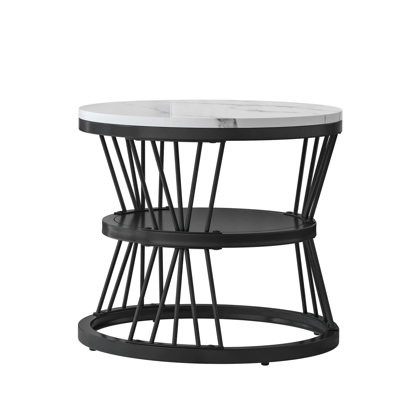 Anajqaqia Round Coffee Table Set of 2, Living Room Table with Storage Space, Marble Look and Metal Frame, Side Table, Black