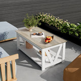 GALAXHERO Coffee Table Storage Shelf Sturdy V Shaped Support Farmhouse Wood Center Table for Living Room Bedroom Office Balcony