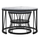 Anajqaqia Round Coffee Table Set of 2, Living Room Table with Storage Space, Marble Look and Metal Frame, Side Table, Black