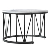 Anajqaqia Round Coffee Table Set of 2, Living Room Table with Storage Space, Marble Look and Metal Frame, Side Table, Black