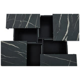 Square coffee table table with marble look, 90x90x25 cm-Four drawers, sliding table top, load-bearing up to 30 kg