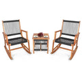 3 Piece Outdoor Wood Patio Furniture Rocking Chair Table Bistro Set