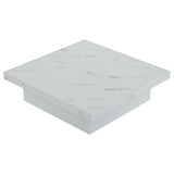 Square coffee table table with marble look, 90x90x25 cm-Four drawers, sliding table top, load-bearing up to 30 kg