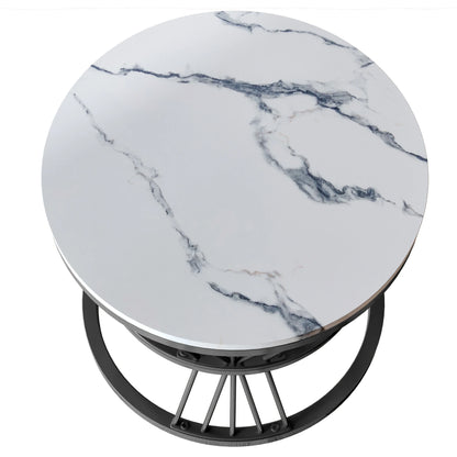 Anajqaqia Round Coffee Table Set of 2, Living Room Table with Storage Space, Marble Look and Metal Frame, Side Table, Black