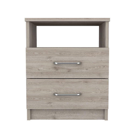 Modern 2-Drawer Nightstand with Open Shelf in Beige Wood Finish