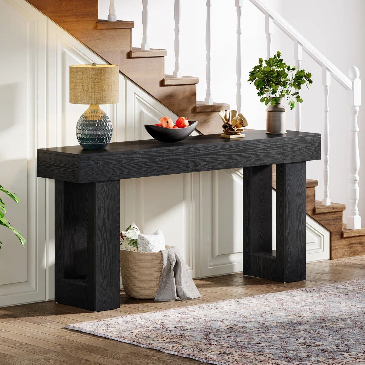 Modern Farmhouse 63-inch Narrow Entryway Console Sofa Table in Black Wood Finish