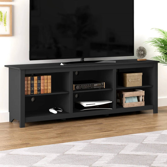 Farmhouse TV Stand in Black Wood Finish - for TVs up to 70-inch