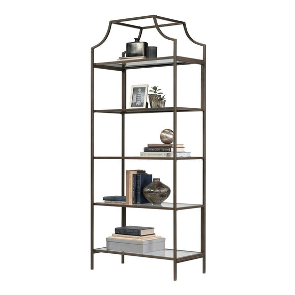 Elegant Bronze Metal Display Rack Etagere Bookcase with 5 Glass Storage Shelves