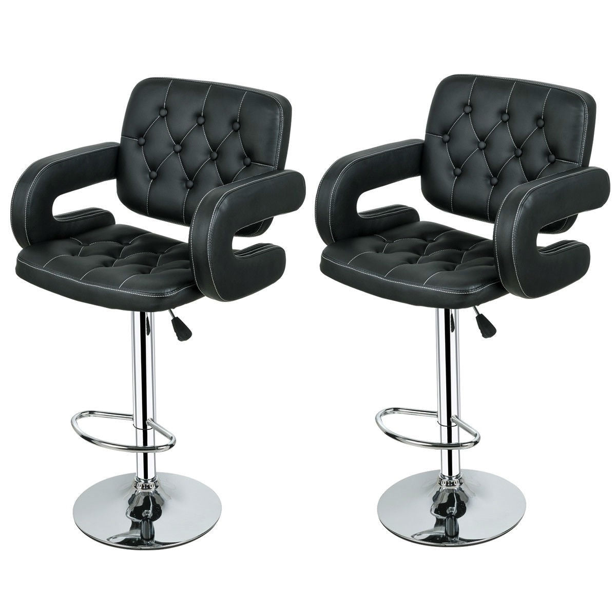 Set of 2 Black 30" Height High Back Metal Industrial Bar Stools