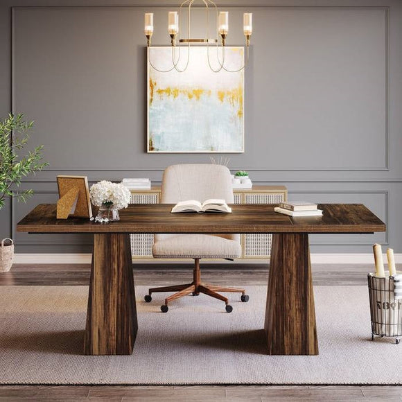 Modern Home Office Computer Desk Workstation in Dark Brown Wood Finish