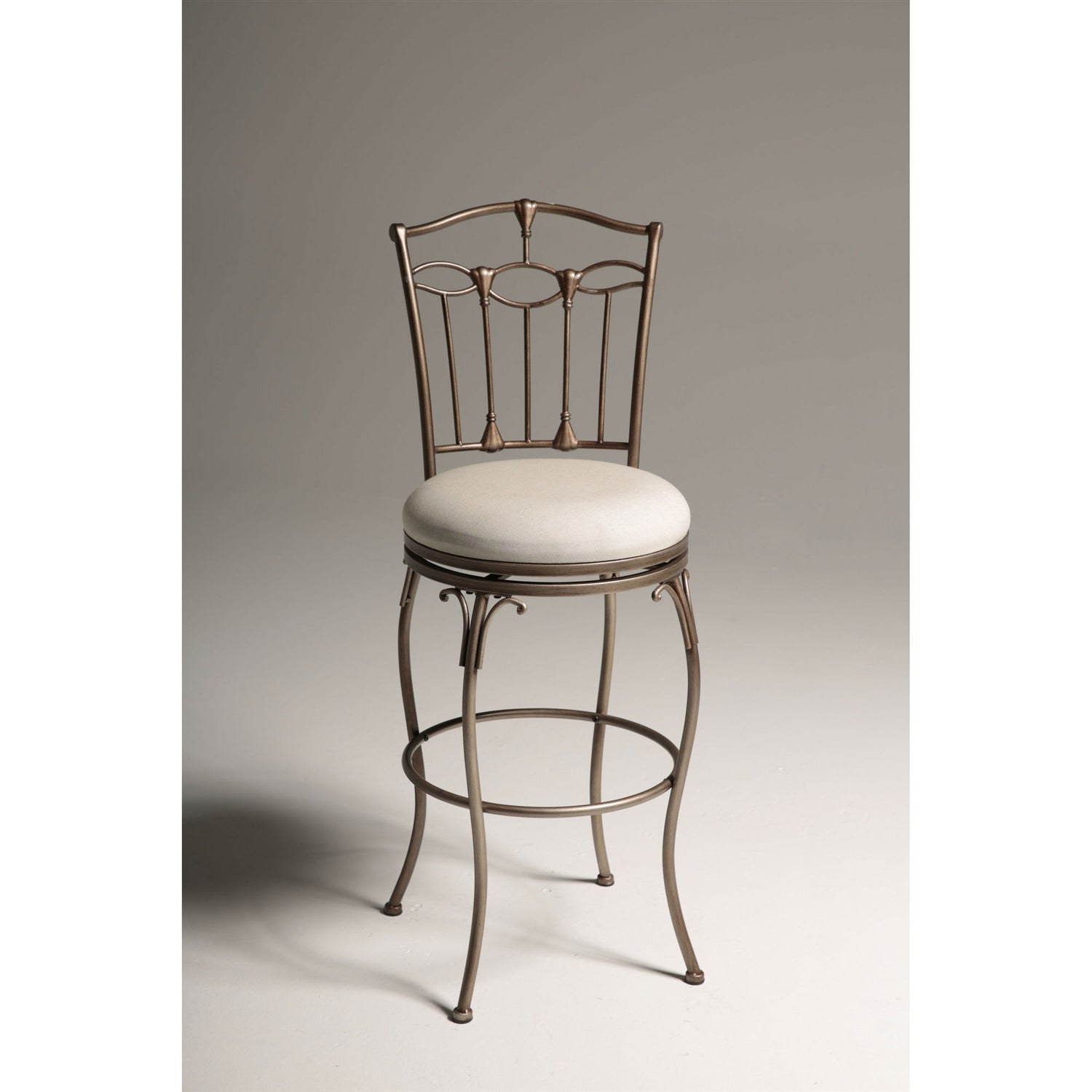 Brushed Bronze 30-inch Metal Bar Stool with Ivory Linen Fabric Swivel Seat