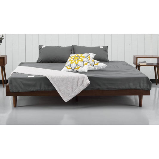 King size Mid-Century Modern Platform Bed Frame in Dark Brown Wood Finish