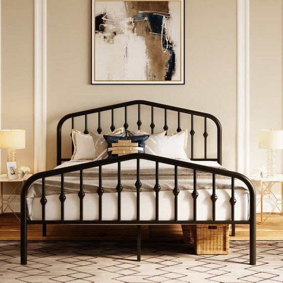 Full Size Vintage Farmhouse Spindle Black Metal Platform Bed