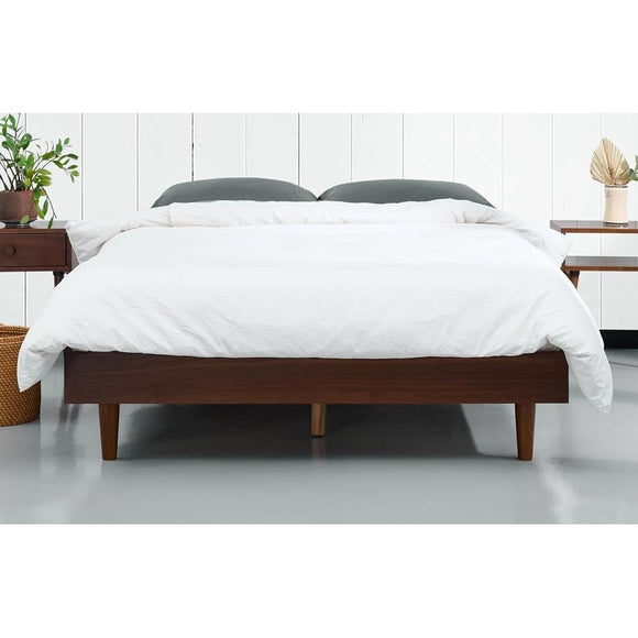 Full size Mid-Century Modern Platform Bed Frame in Dark Brown Wood Finish