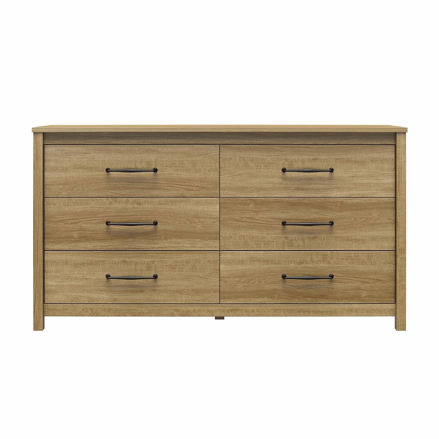 Rustic Farmhouse 6-Drawer Dresser in Natural Wood Finish