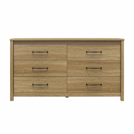 Rustic Farmhouse 6-Drawer Dresser in Natural Wood Finish
