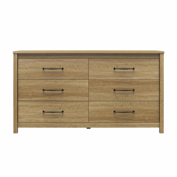 Rustic Farmhouse 6-Drawer Dresser in Natural Wood Finish
