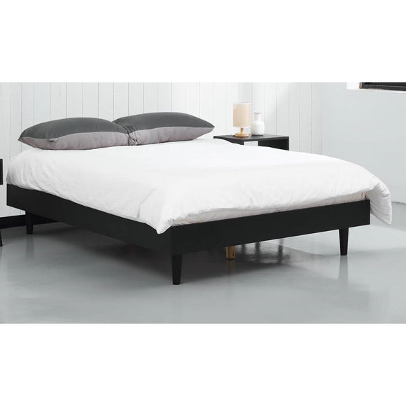 Full size Mid-Century Modern Platform Bed Frame in Black Wood Finish